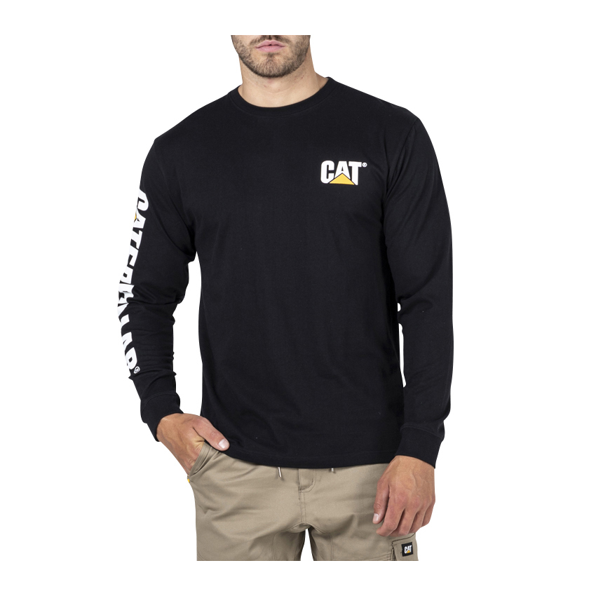 Caterpillar Trademark Banner L/S T-Shirts Heren Zwart | NL-4921