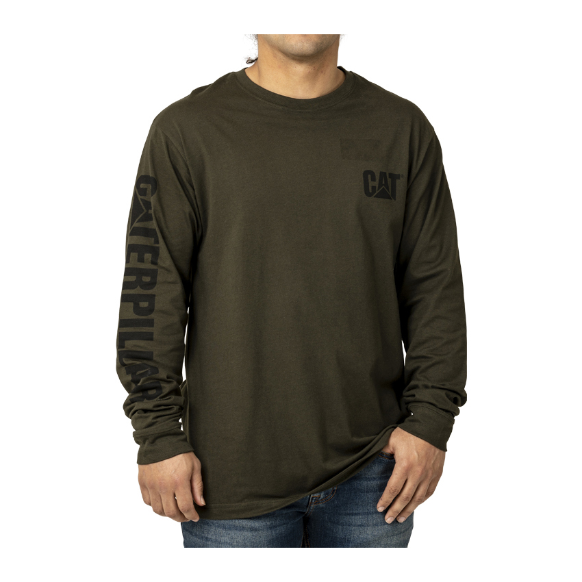 Caterpillar Trademark Banner Long Sleeve T-Shirts Heren Donker | NL-0689