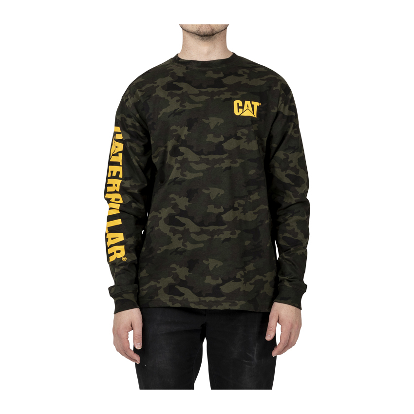 Caterpillar Trademark Banner Long Sleeve T-Shirts Heren Camo | NL-6319